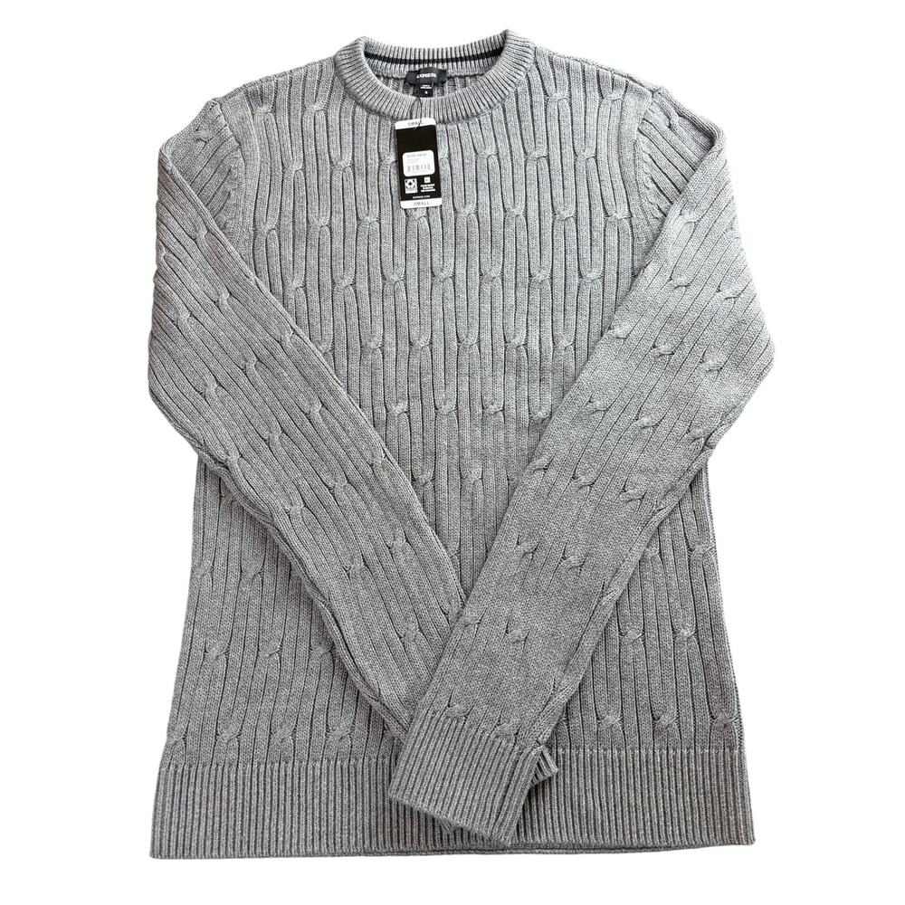 New with tags Men’s Express Cable Knit Crewneck Sweater Gray Size Small